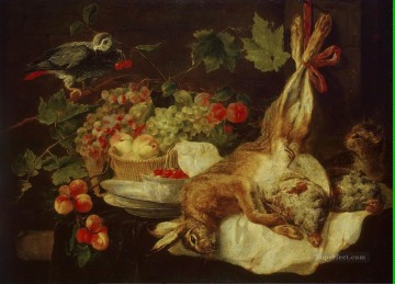 ウサギ バニー ウサギ Painting - ウサギの果実とオウム